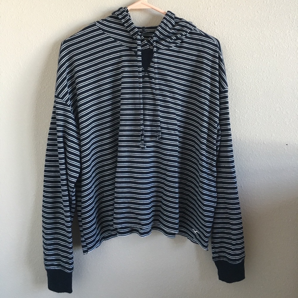 Hollister Navy & White Striped Soft Hoodie